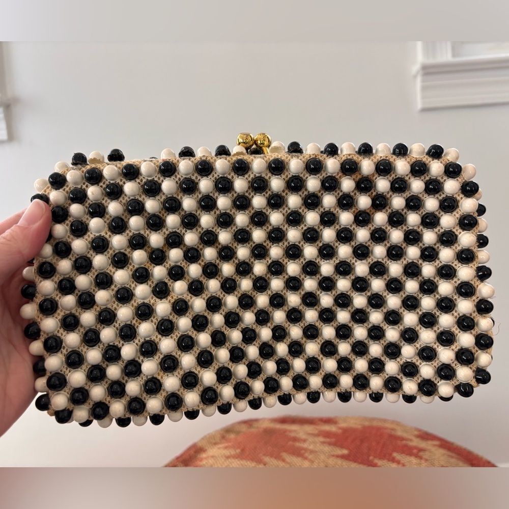 Beaded Vintage Black and White Clutch
